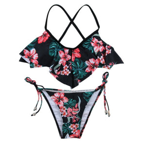 #Z1  Floral Print Ruffled Bikini Set Women Bandage Sexy Bikini Set Push-Up Brazilian Swimwear Women Beachwear Swimsuit Bikinis