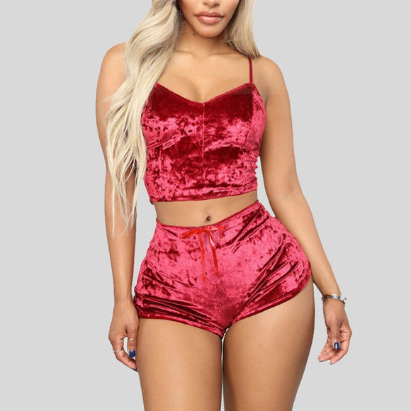 2020 Sexy Two Pieces Sleepwear Bra Sets Velvet Underwear Lingerie Sets Ladies Intimates Tops And Pants Babydoll Sets Clothing